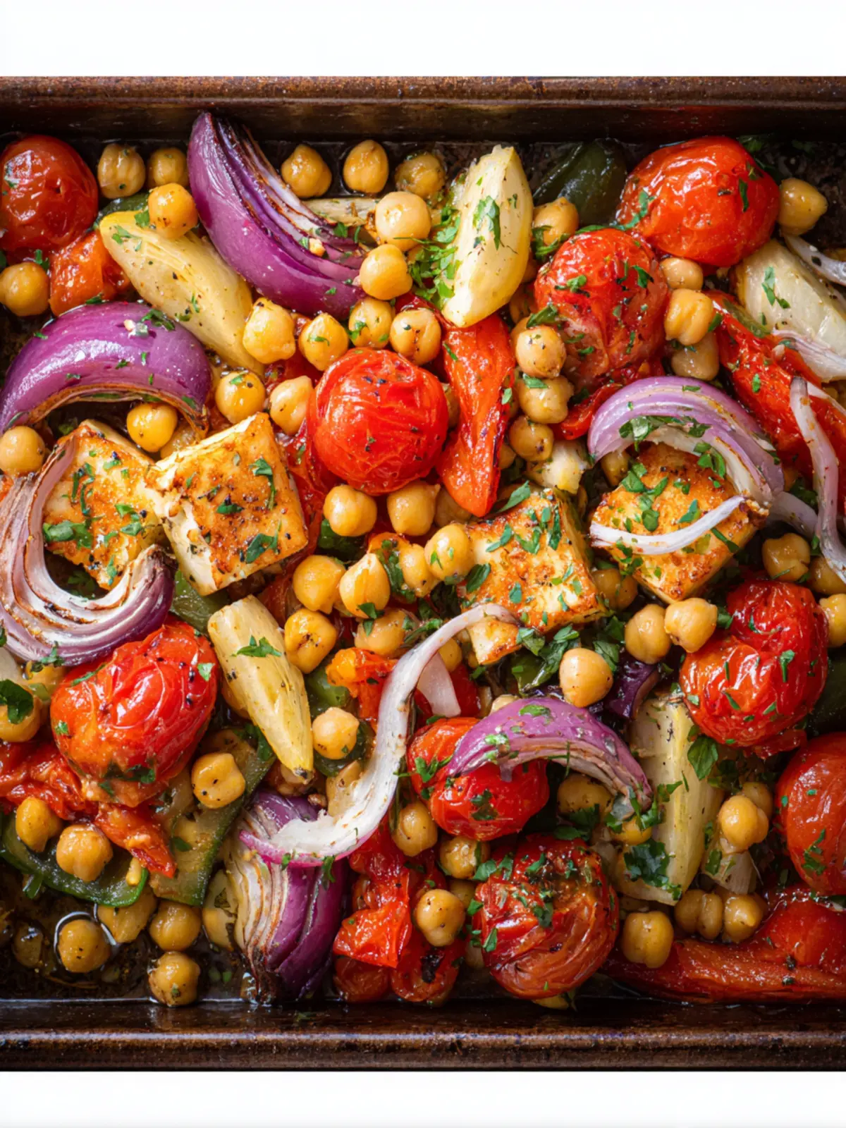 Mediterranean Chickpea and Halloumi Sheet Pan Dinner First Image