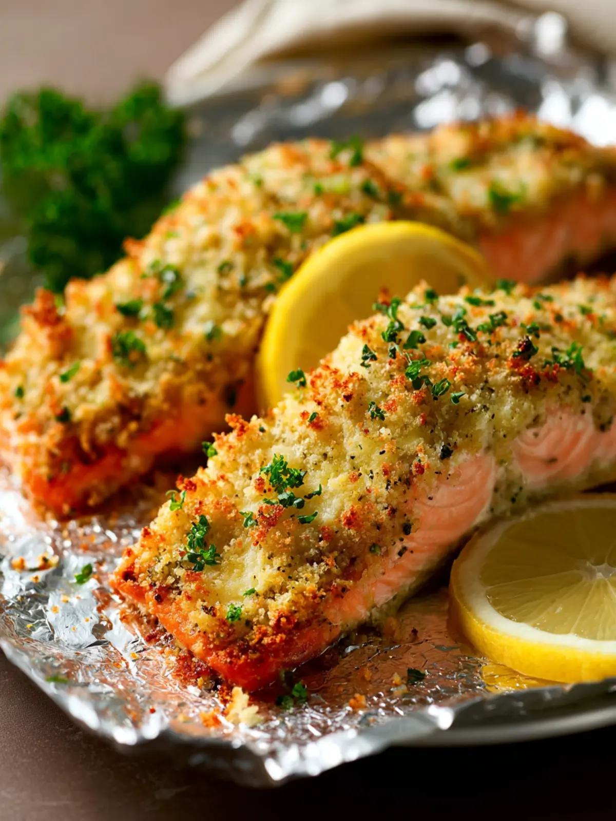 Garlic Parmesan Crusted Salmon Baked In Foil First Image