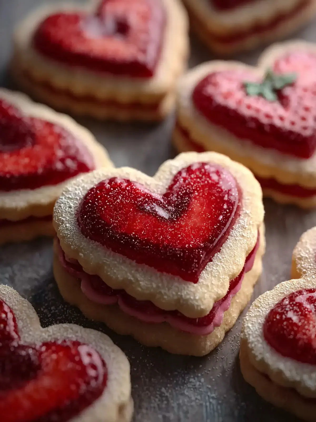 heart shaped strawberry shortbread cookies First Image